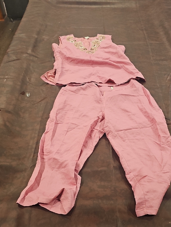 Appraisal Pants - N Pink Embroidered Flowers Suit Sz 16 Appraisal Business Boho Casual Linen
